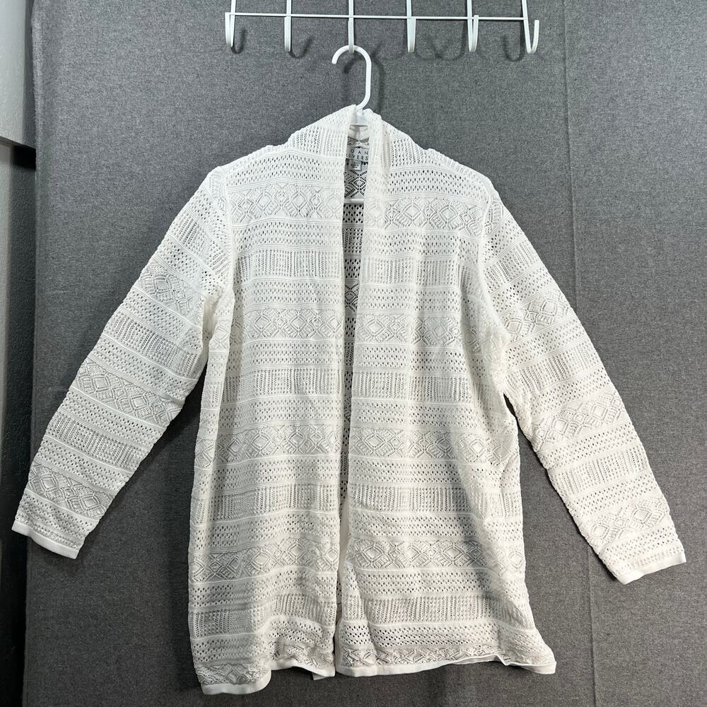 Joan Rivers Women's Cardigan Crochet Stripe Open Front Cardigan White Large